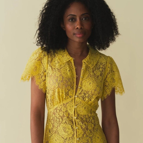 ⚡️⚡️⚡️SOLD⚡️⚡️⚡️⚡️⚡️NWT Doen Sohana yellow lace midi dress Size M - Picture 3 of 14